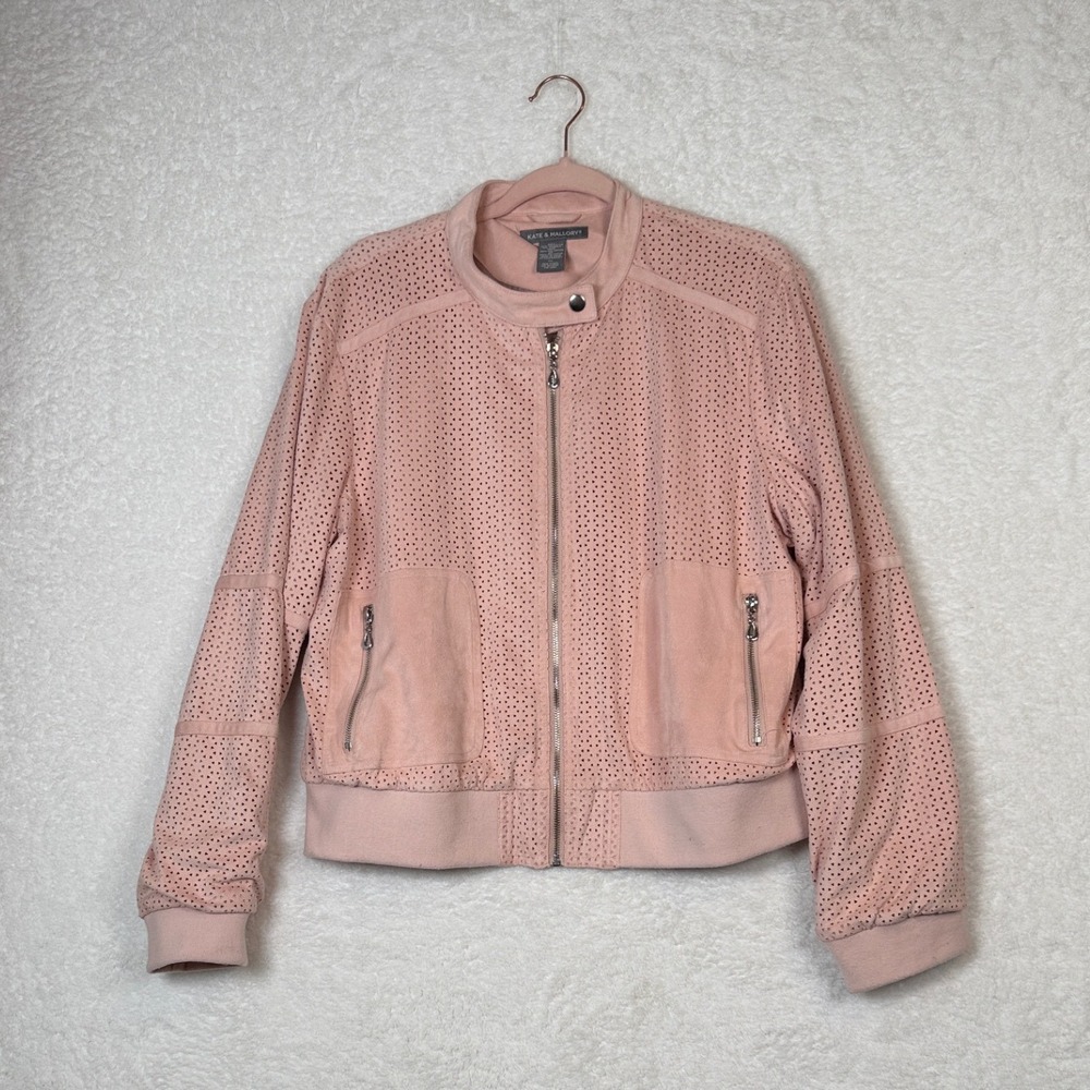 Kate & Mallory Pink Perforated Bomber Jacket Full Zip Lightweight Women's XL